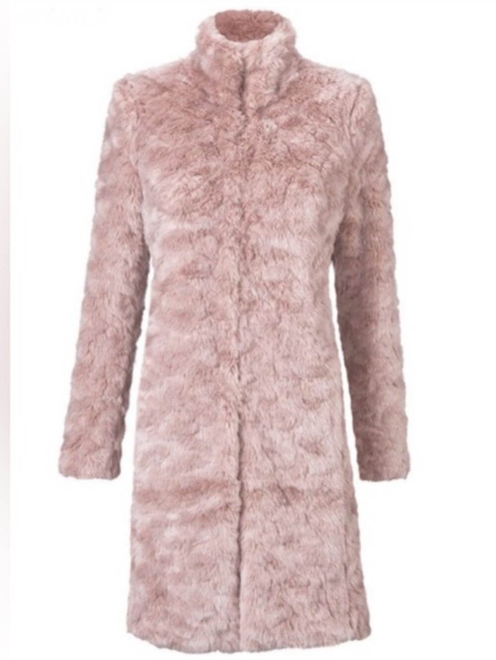 Cabi Contessa Faux Fur Longline Coat Jacket Pink Quartz Small